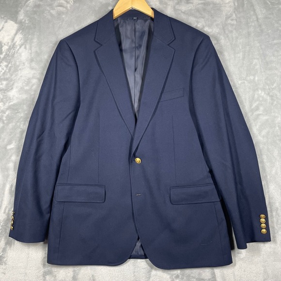 J Crew Thompson University Blazer Navy Blue Wool 42R Men Sport Coat Gold Buttons - Picture 2 of 10